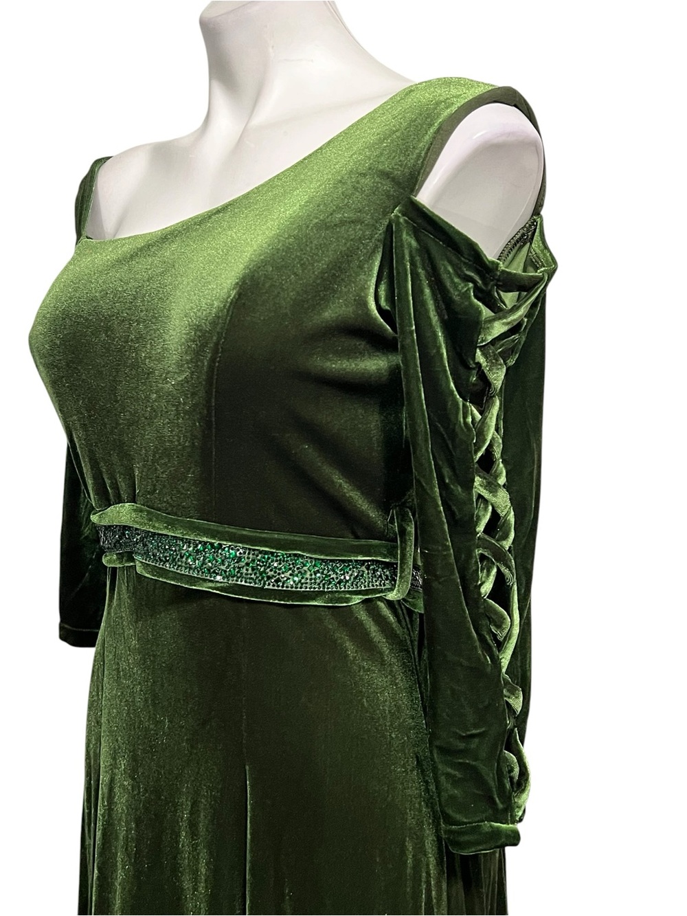 Classic Green Velvet Evening Dress Unbranded S/M (2-6) off-shoulder witchy - Picture 4 of 7